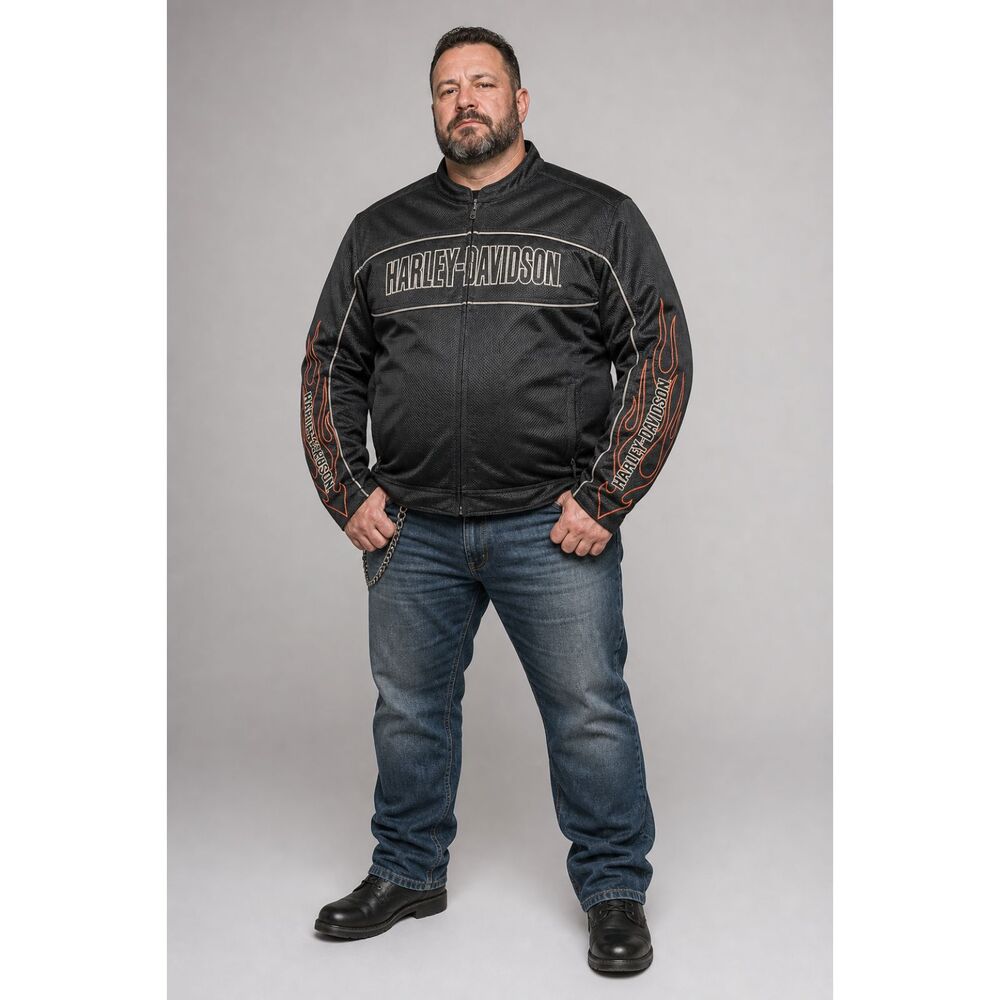 Harley-Davidson MotorClothes Mesh Riding Jacket 2XL Black Flame Zip-Up Vented